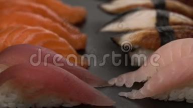 旋转新鲜寿司美食背景.